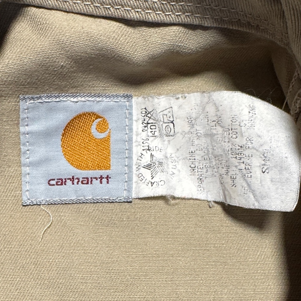 CARHARTT Vintage Detroit Jacket Unlined Made in USA American Script Logo Tan S - Picture 2 of 14